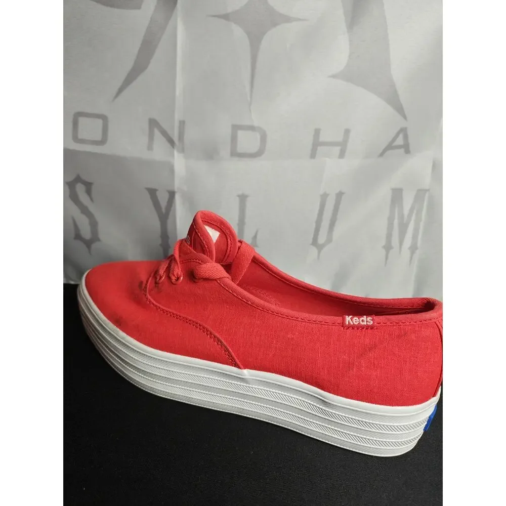 KEDS Women's 7 Red Linen Point Lace Up Sneakers New Blemishes